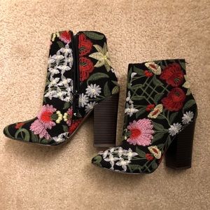 besha faux suede block heel bootie